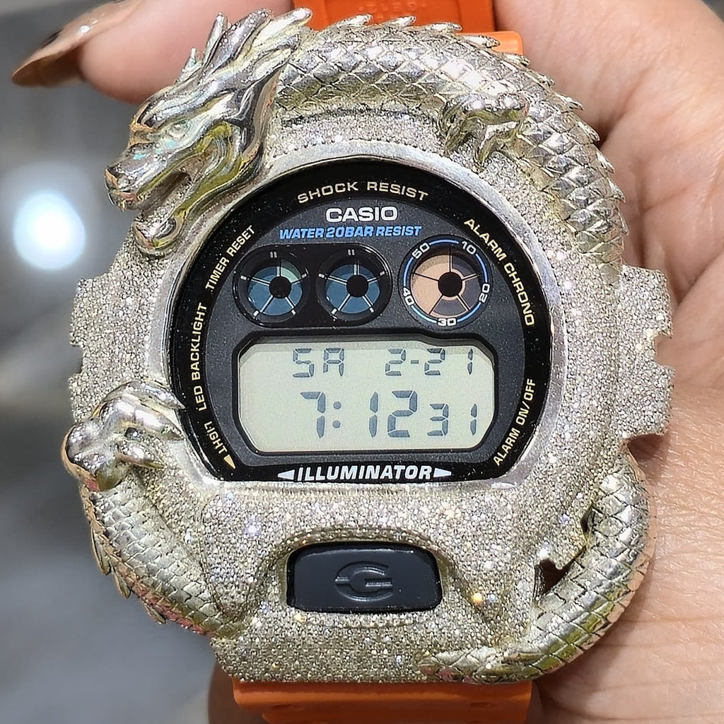 Dragon Edition G-shock  Watch With Natural Diamond and Orange Strap