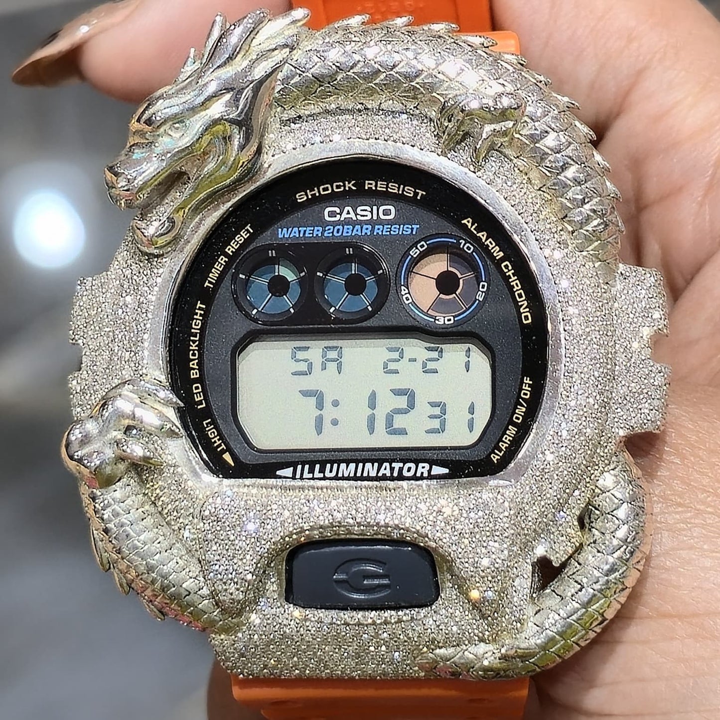 Dragon Edition G-shock  Watch With Natural Diamond and Orange Strap