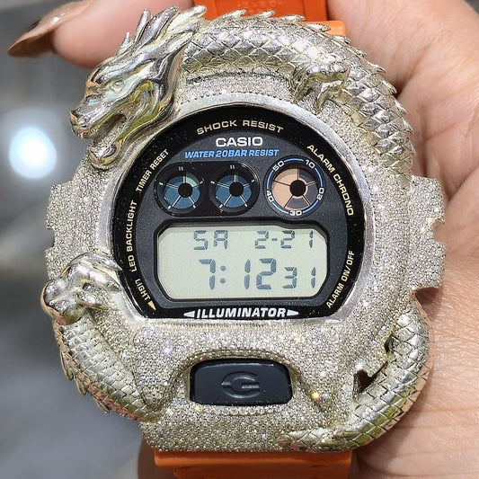 Dragon Edition G-shock  Watch With Natural Diamond and Orange Strap