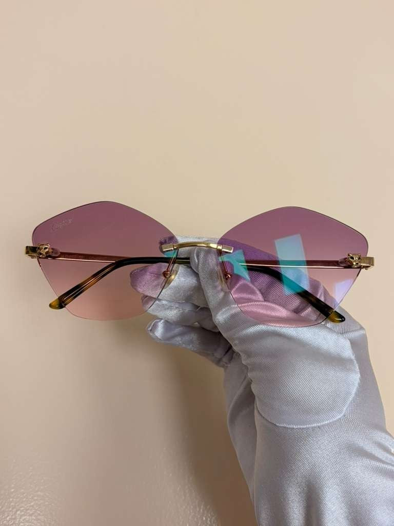 Cartier Panthere Rimless Sunglasses Purple/Pink Gradient Lens Authentic Full Set