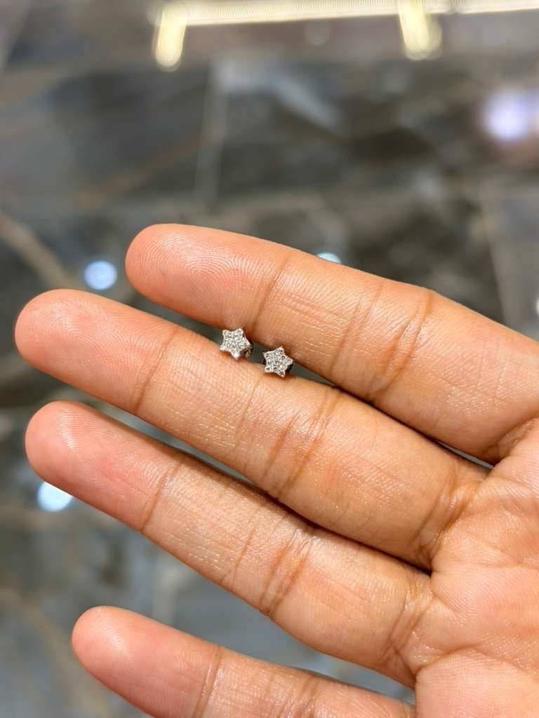 1/20 Ct Round Natural Diamond Star Stud Earrings in 10K Solid White Gold 5MM