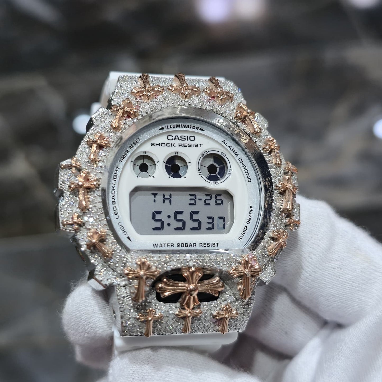 Authentic Diamond G-SHOCK DW6900TR Watch Cross Bezel | 5.00 CTW Natural Diamonds
