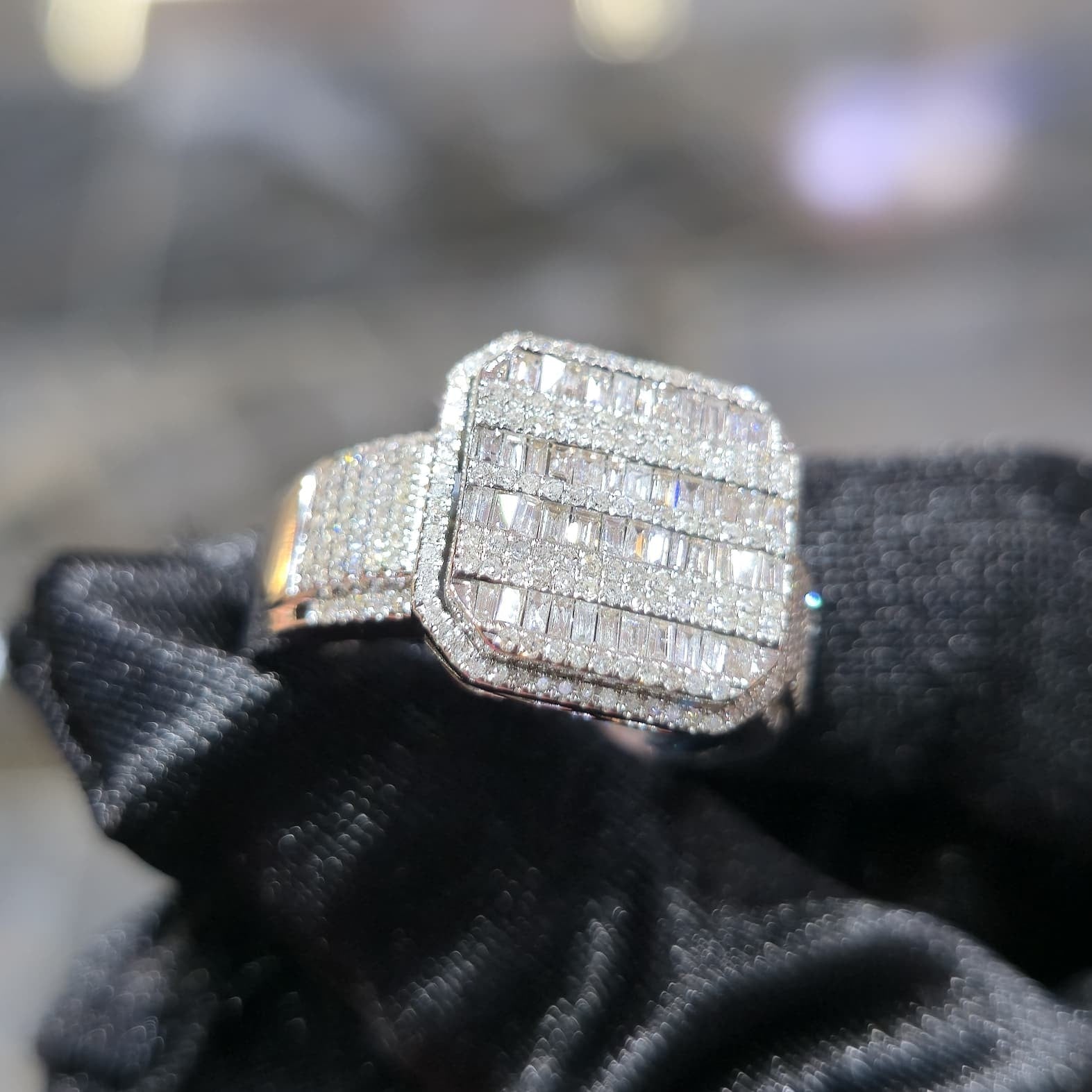 10K Yellow Gold Diamond Baguette Band Ring Men 1.50 ctw Channel Set