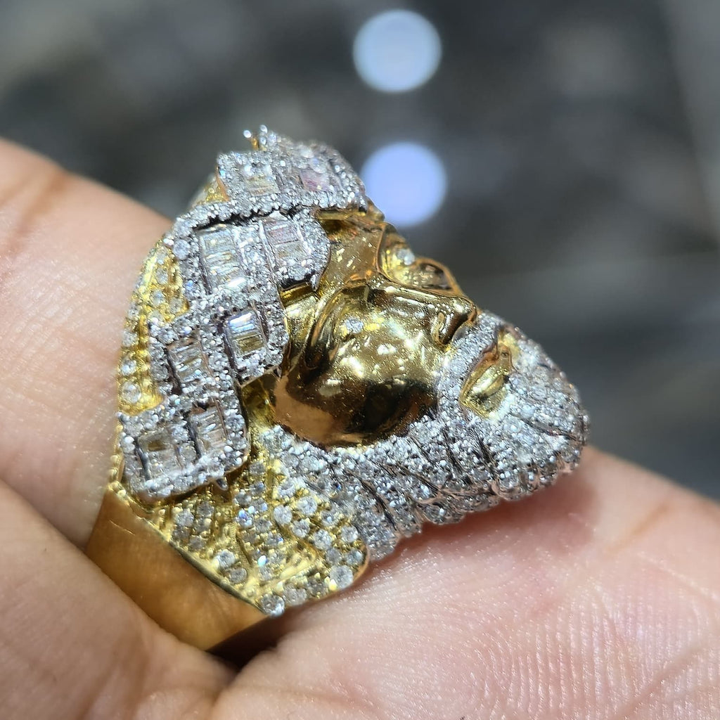 10K Yellow Gold Natural Diamond Jesus Head Ring 1.05 CTW Religious Men's Ring