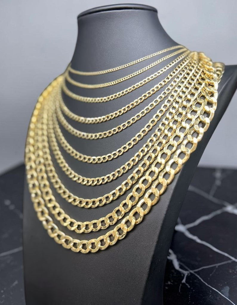 10K Yellow Gold Curb Cuban Necklace Bracelet Chain Real Gold 2mm-8mm 7"-30"