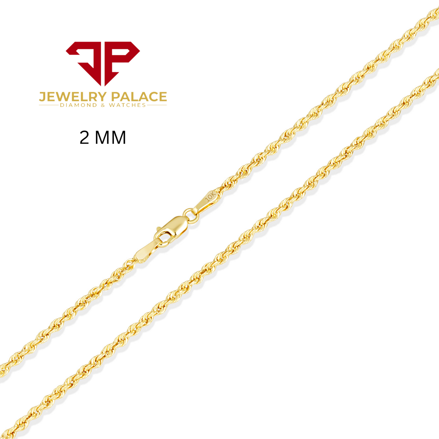 10K Yellow Gold 1mm-4mm Laser Diamond Cut Rope Chain Necklace Men Women 16"- 30"