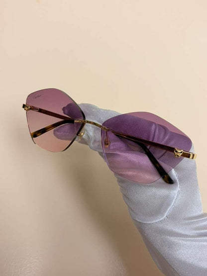 Cartier Panthere Rimless Sunglasses Purple/Pink Gradient Lens Authentic Full Set