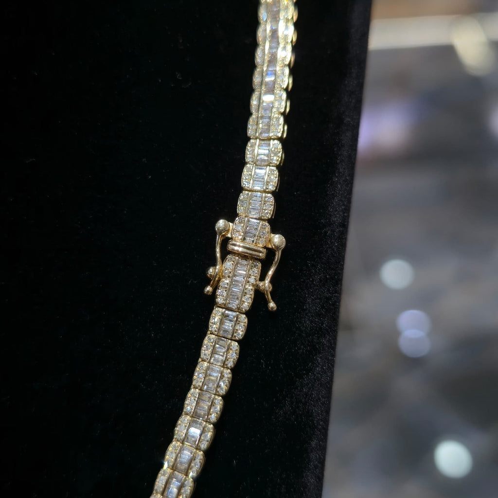 Real 10K Yellow Gold 6.03 CT Diamond Tennis Chain 22" Mens Baguette Necklace 4MM