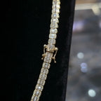 Real 10K Yellow Gold 6.03 CT Diamond Tennis Chain 22" Mens Baguette Necklace 4MM
