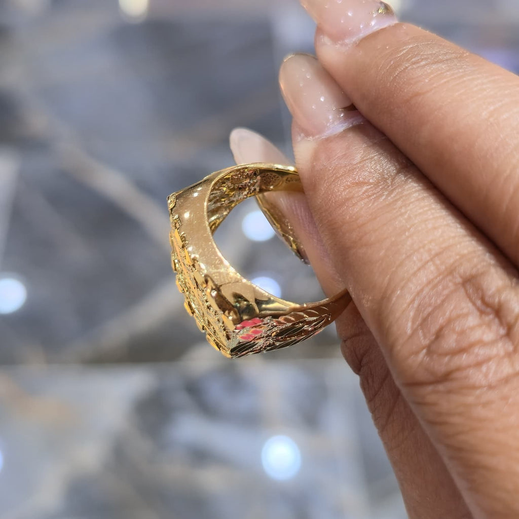 10K Solid Yellow Gold Last Supper Ring Cross Design Men’s Pinky Statement Ring