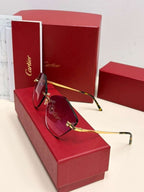 Cartier Panthere Rimless Sunglasses Purple/Pink Gradient Lens Authentic Full Set