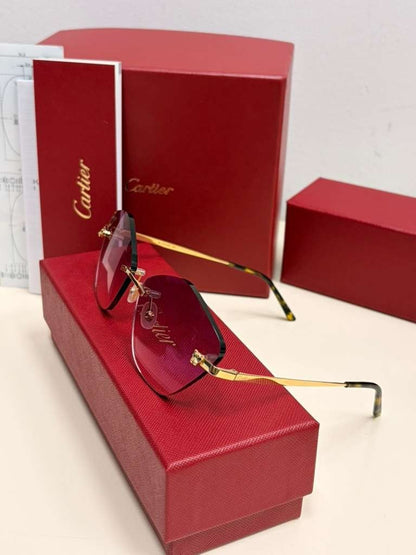 Cartier Panthere Rimless Sunglasses Purple/Pink Gradient Lens Authentic Full Set