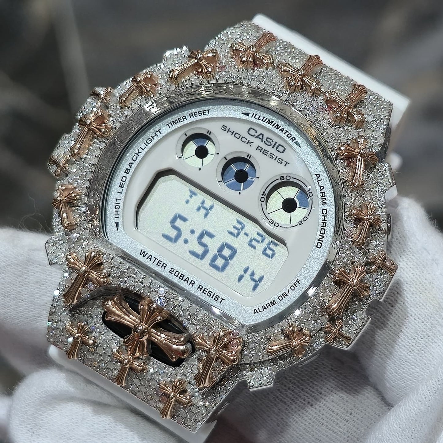Authentic Diamond G-SHOCK DW6900TR Watch Cross Bezel | 5.00 CTW Natural Diamonds