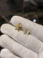 0.12CTW Natural Diamond 10K Gold Yellow White Butterfly Stud Earrings 9mm