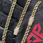 10K Yellow Gold Chino Link Chain Necklace Bracelet Set Mens 20" 7" 5mm CZ Clasp