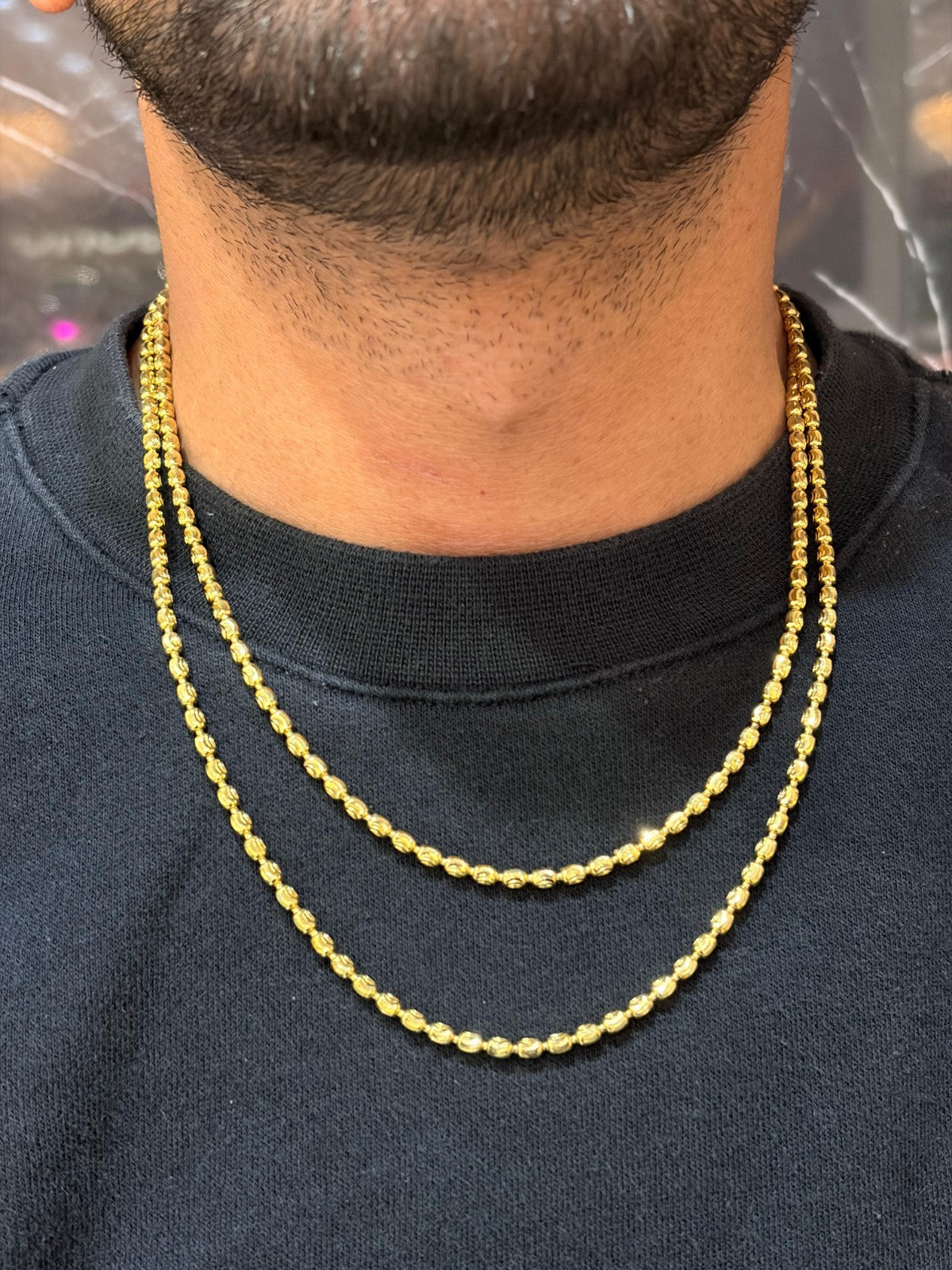 10K Gold 3mm Ball Beaded Chain (Solid Links) 18"-20"