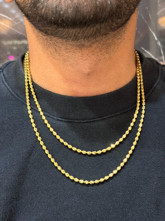 10K Gold 3mm Ball Beaded Chain (Solid Links) 18"-20"