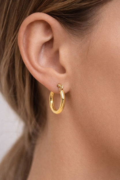 14K Yellow Gold Polished Tube Hoop Earrings 15mm Lightweight 2mm Thick