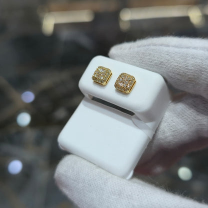 DEAL! 10K Gold Real Natural Diamond Cushion Stud Earrings 0.22 CTW 6MM Screwback