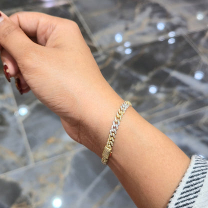 Natural Diamond Cuban Bracelet 10K Two Tone Gold 5mm 1.47ctw Box Clasp 6"