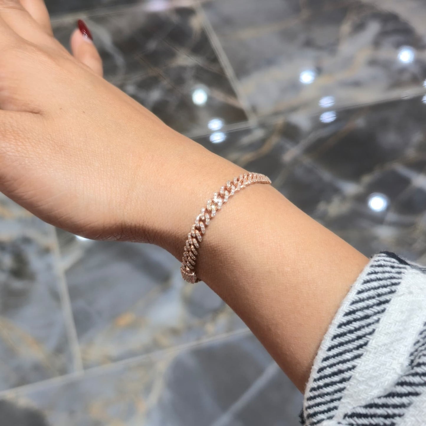 Natural Diamond Cuban Bracelet 10K Rose Gold 5mm 1.46ctw Box Clasp 6"