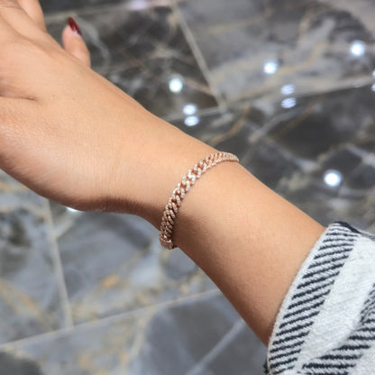 Natural Diamond Cuban Bracelet 10K Rose Gold 5mm 1.46ctw Box Clasp 6"