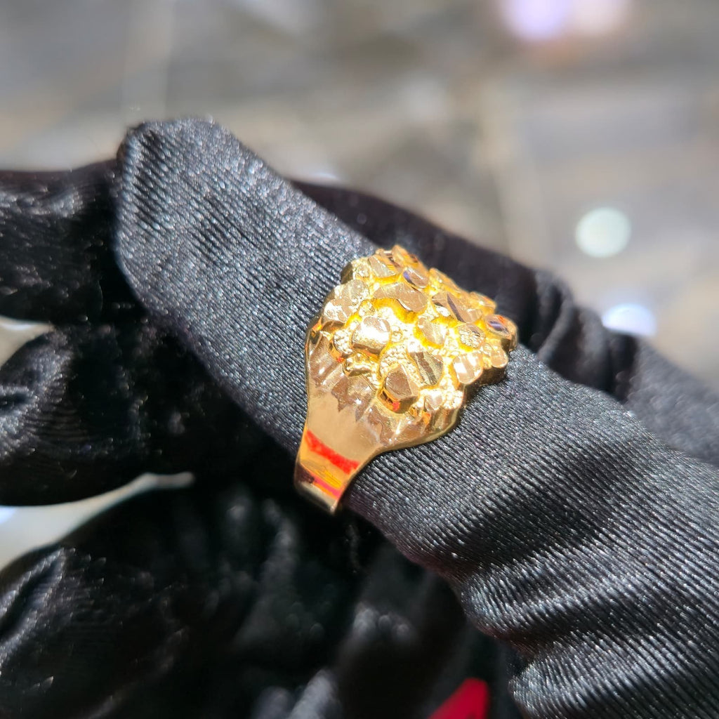 10K Yellow Gold Nugget Ring Men Solid Statement Dome Heavy Bold Real