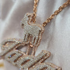 Custom Design Real Diamond Two Layer Cursive Nameplate Pendant Gold   2.5"