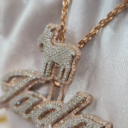 Custom Design Real Diamond Two Layer Cursive Nameplate Pendant Gold   2.5"