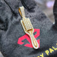 10K Gold Diamond Barber Fade Brush Pendant 2.00ctw Professional Stylist Charm 2"
