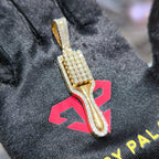 10K Gold Diamond Barber Fade Brush Pendant 2.00ctw Professional Stylist Charm 2"