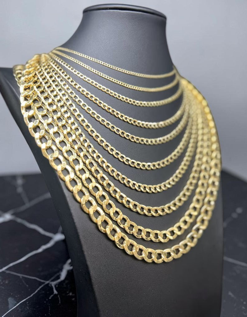 10K Yellow Gold Curb Cuban Necklace Bracelet Chain Real Gold 2mm-8mm 7"-30"