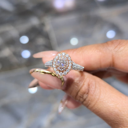 14K Two Tone Rose Gold Halo Diamond Engagement Ring 1.25 CTW Round SI F-G
