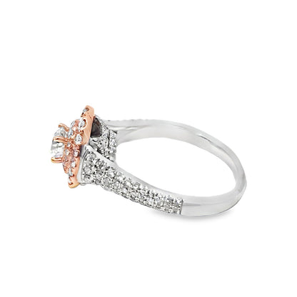 14K Two Tone Rose Gold Halo Diamond Engagement Ring 1.25 CTW Round SI F-G