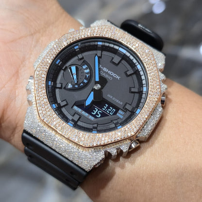 Casio G-Shock S2100  Iced Out Natural Diamond Watch 5CT | Black+ Blue MarkerDial