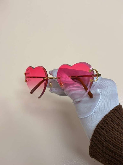 Cartier Big C Rimless Heart Sunglasses Pink Gradient Lens Gold Frame Full Set.