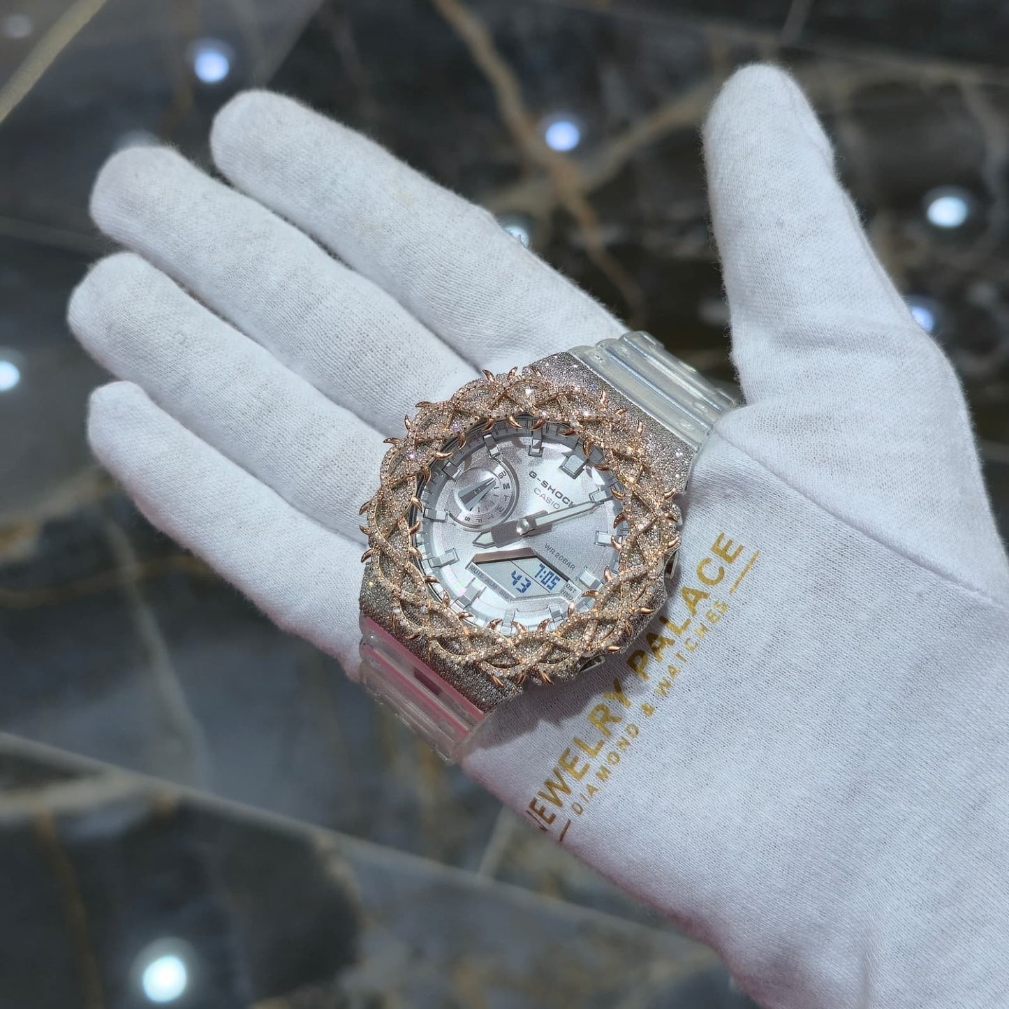 Authentic Casio G-Shock S2100  Iced Out Natural Diamond Watch 5CT | Silver Dial