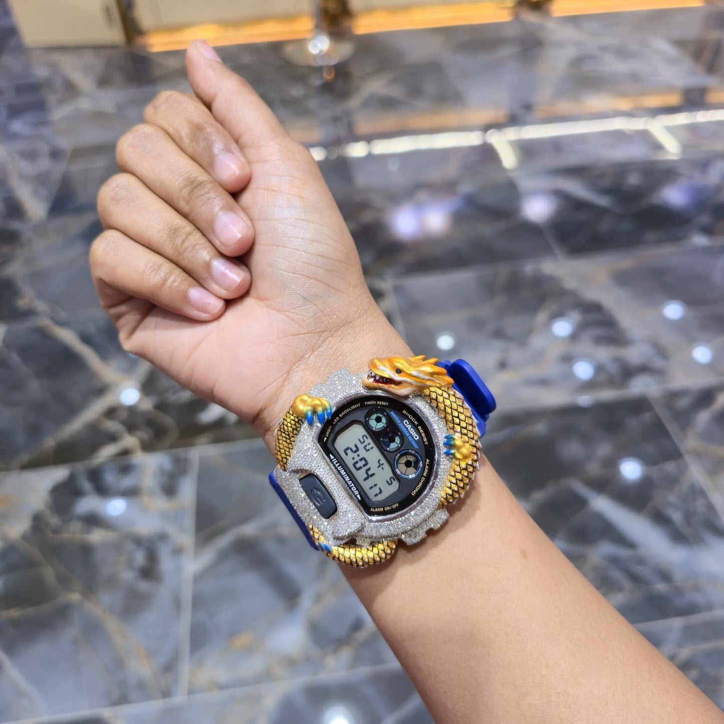 Casio G-Shock Dragon (Blue) 6900 Iced Out Diamond Watch 5 CTW