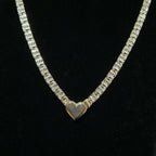 10K Yellow Gold Two Tone Heart Necklace Bracelet Set Greek Key Womens 17" 7" 5mm