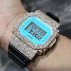 Blue Dial+ G-Shock DW-5600TL 5CT Natural Diamonds All Rose Bezel ICED OUT Watch