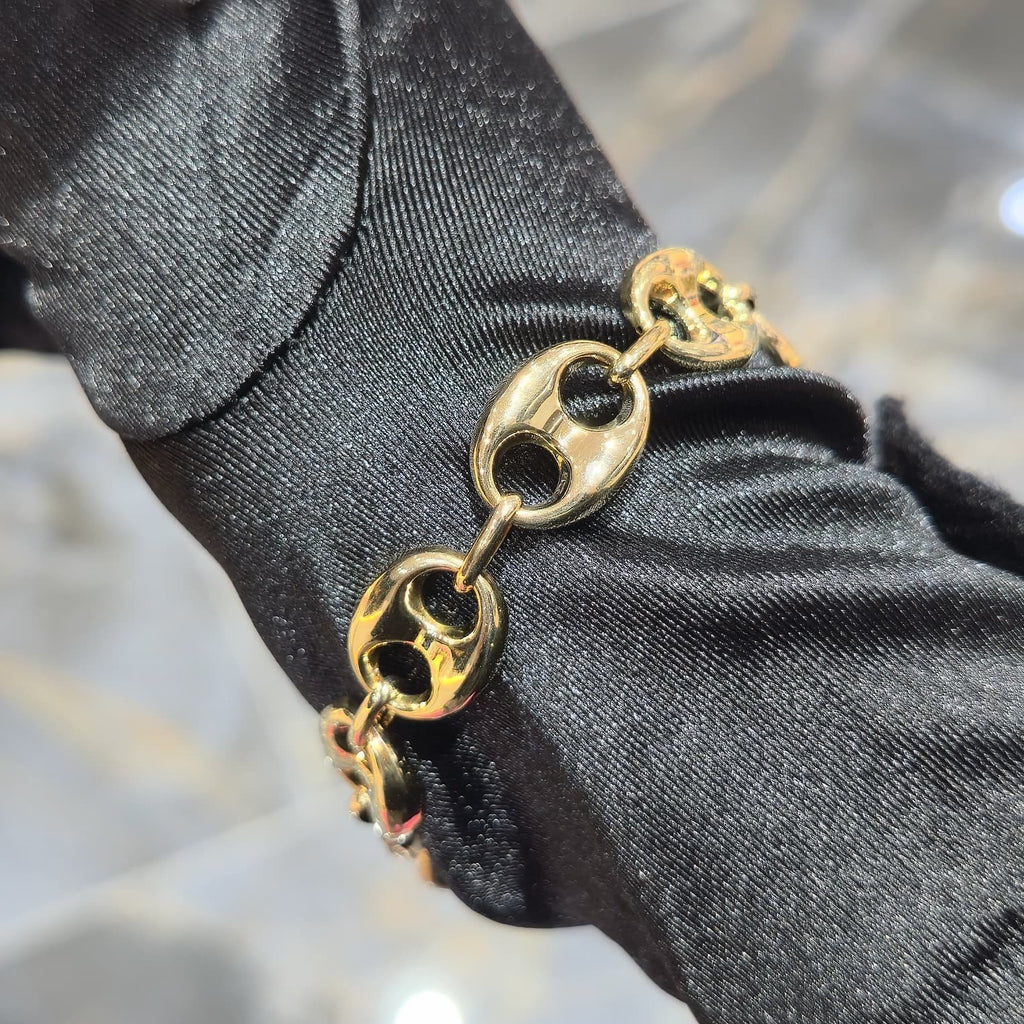 10KT Gold Puff Link Bracelet 12mm 7.5 Inch Solid Yellow Gold Women Men