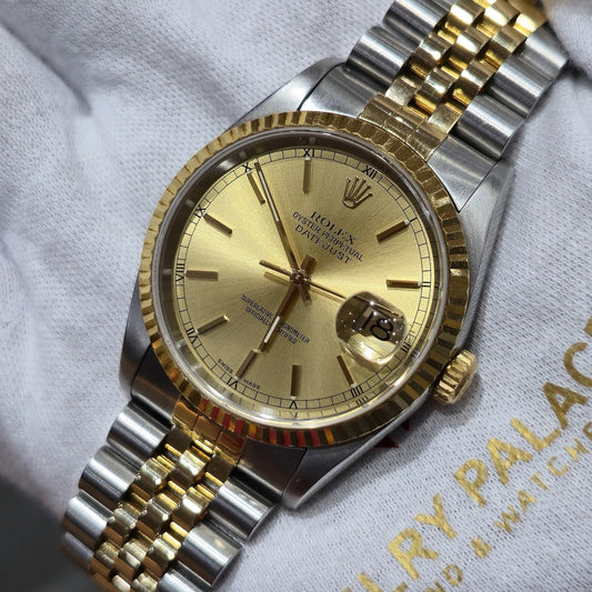 Rolex Datejust 36 16233 Champagne Dial Vintage Two Tone Jubilee Gold Steel