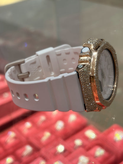Casio G-Shock Pink S2100BA Iced Out Diamond Watch 5CT
