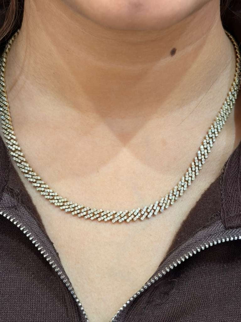 10K White Gold 6MM Diamond Miami Cuban Choker Prong Chain 19" Necklace 12 CT APX