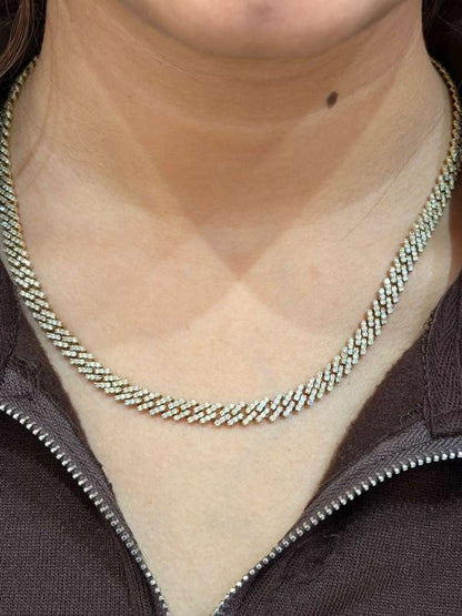 10K White Gold 6MM Diamond Miami Cuban Choker Prong Chain 19" Necklace 12 CT APX