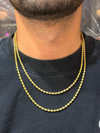 10K Gold 3mm Ball Beaded Chain (Solid Links) 18"-20"