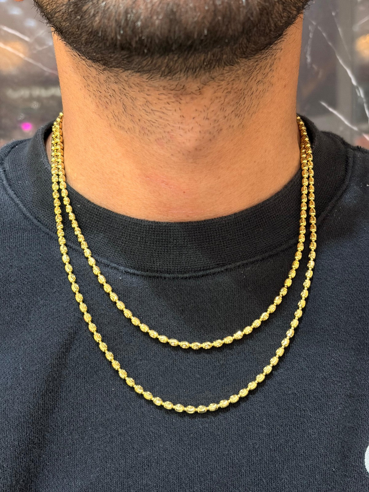 10K Gold 3mm Ball Beaded Chain (Solid Links) 18"-20"