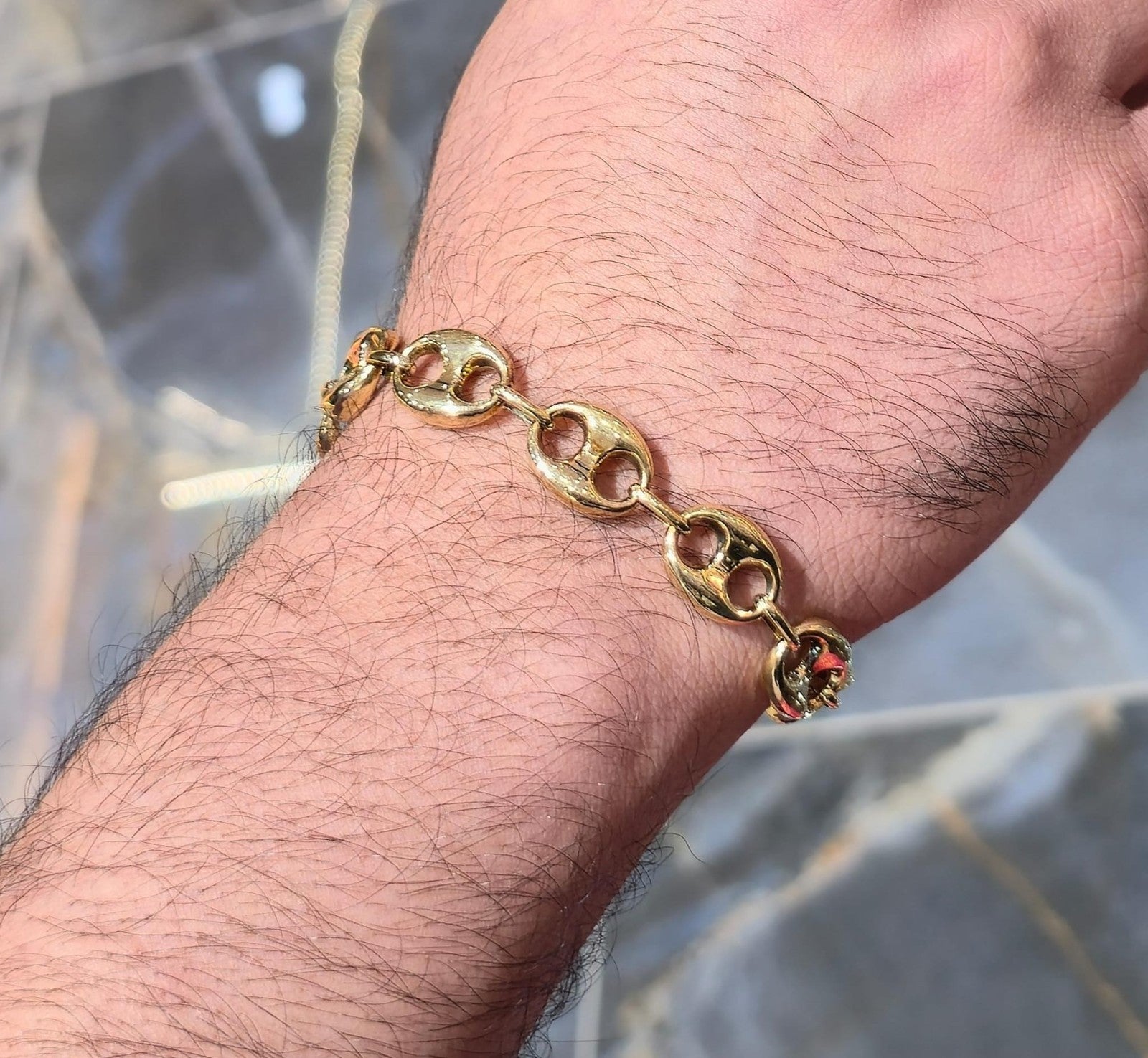 10KT Gold Puff Link Bracelet 12mm 7.5 Inch Solid Yellow Gold Women Men