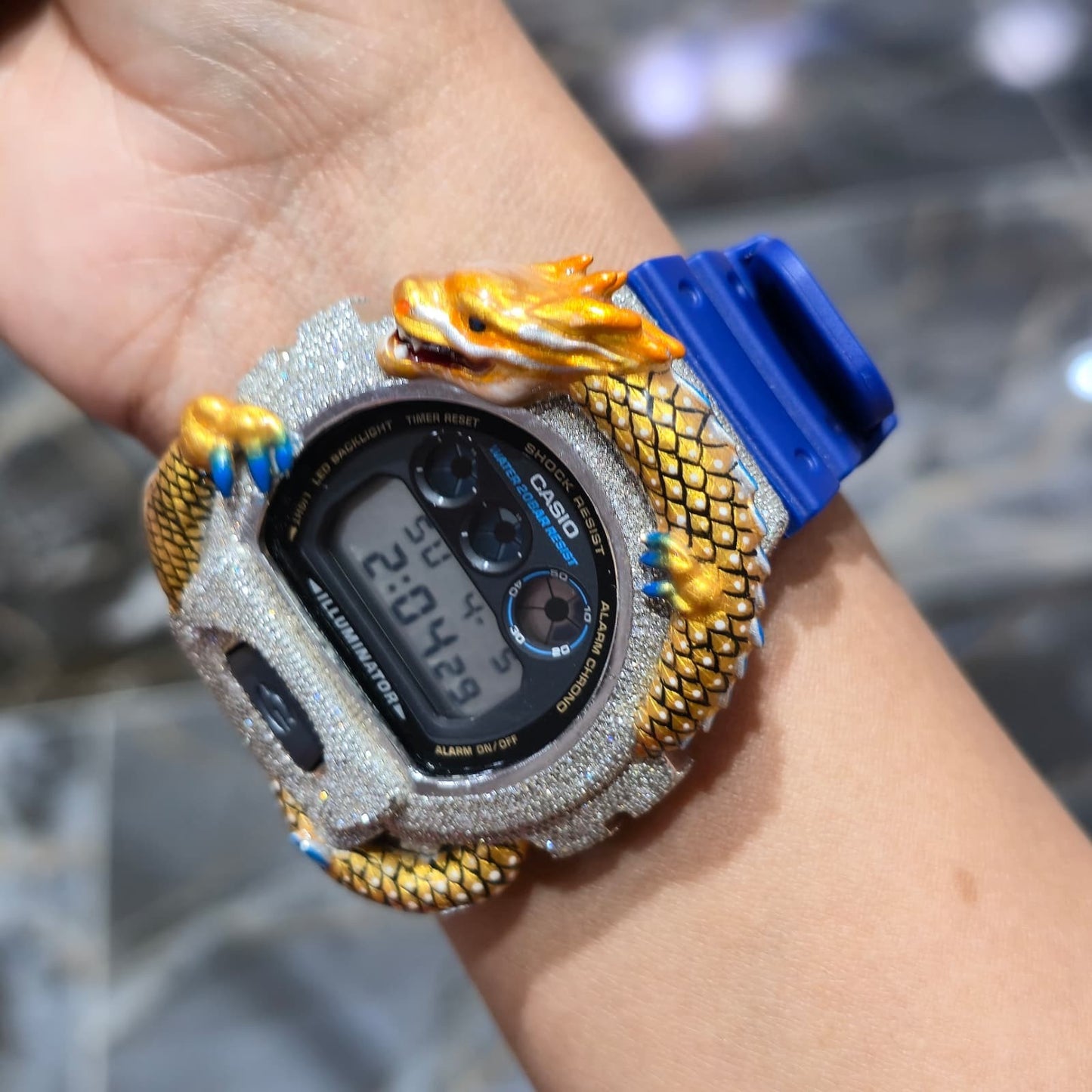 Casio G-Shock Dragon (Blue) 6900 Iced Out Diamond Watch 5 CTW