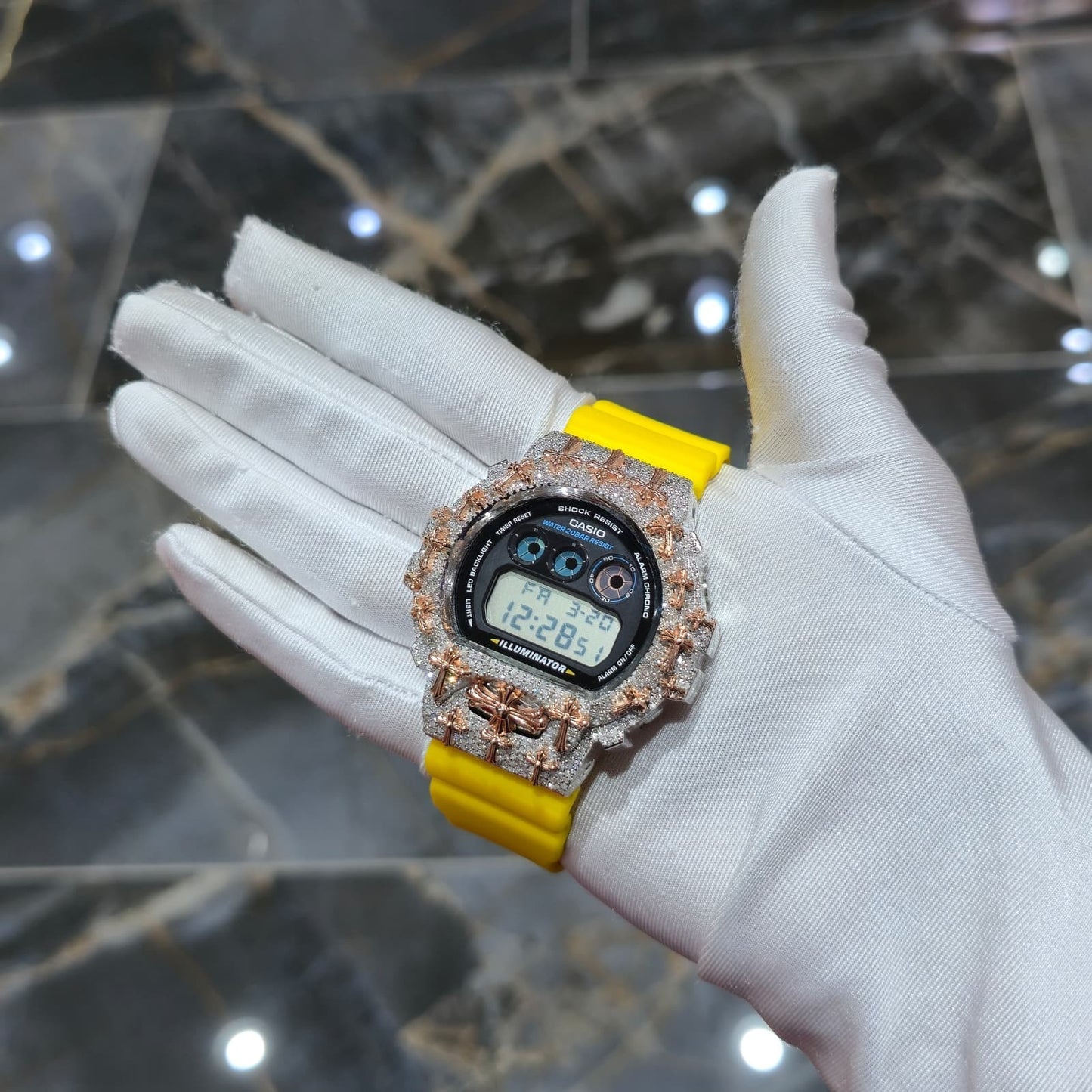 Authentic Diamond G-SHOCK DW6900TR Watch Cross Bezel | 5.00 CTW Natural Diamonds